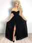 Černé plesové šaty mimo rameno s rozparkem Levné Maxi šaty APD3475 