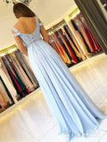 Off the Shoulder Blue Lace Thigh Split Maxi Formal Ball Gown Long Chiffon Prom Dresses APD3241-SheerGirl