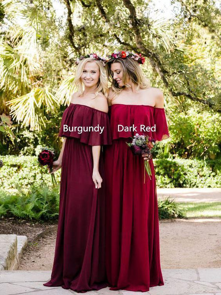 Off the Shoulder Burgundy Bridesmaid Dresses Cheap Long Bridesmaid