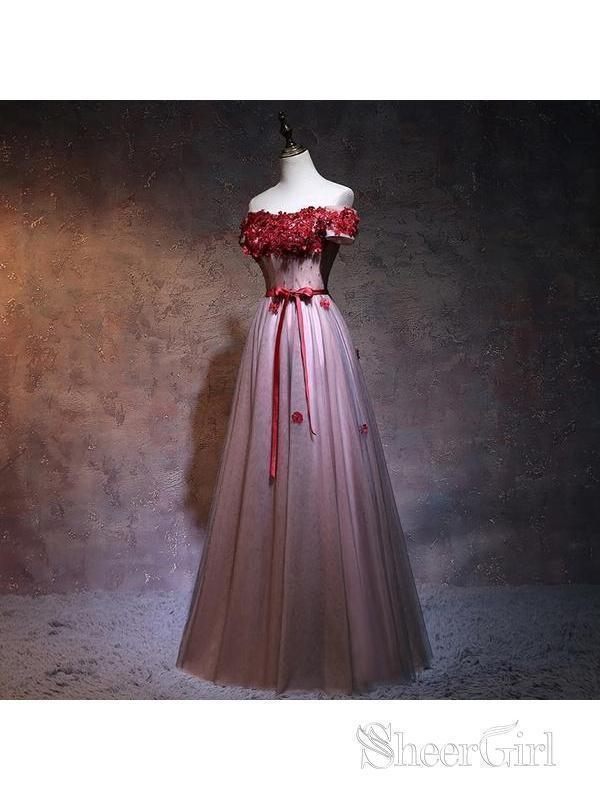 Off the Shoulder Burgundy Lace Applique Prom Dresses for Juniors Pageant Dress ARD1068 Off the Shoulder Burgundy Lace Applique Prom Dresses for Juniors Pageant Dress ARD1068