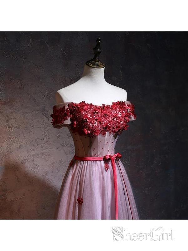Off the Shoulder Burgundy Lace Applique Prom Dresses for Juniors Pageant Dress ARD1068 Off the Shoulder Burgundy Lace Applique Prom Dresses for Juniors Pageant Dress ARD1068