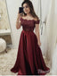 Off the Shoulder Burgundy Long Prom Dresses Lace Bodice Maroon Prom Dress ARD1895