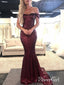 Off the Shoulder Burgundy Mermaid Prom Dresses Shiny Maroon Formal Dress ARD1569