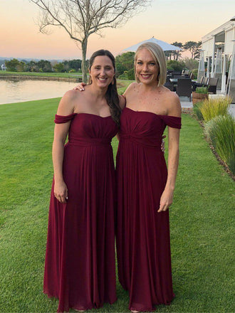 Off the Shoulder Burgundy Plus Size Maxi Long Bridesmaid Dresses ARD1566-SheerGirl