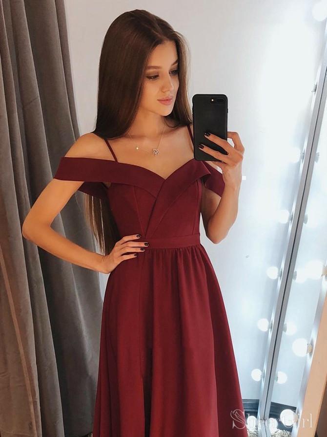 Off the Shoulder Burgundy Prom Dresses Cheap Simple Prom Dress ARD2240-SheerGirl