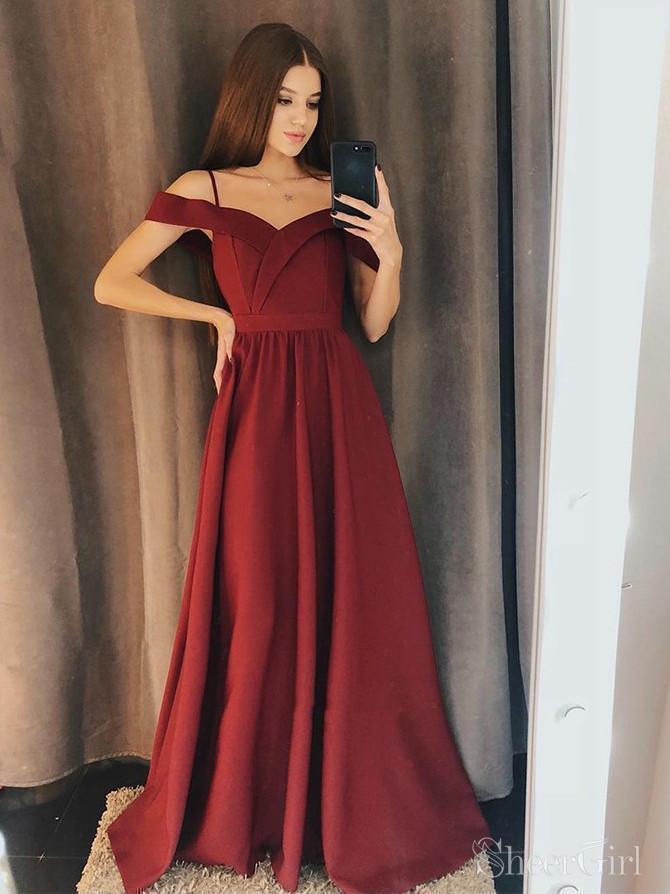 Off the Shoulder Burgundy Prom Dresses Cheap Simple Prom Dress ARD2240-SheerGirl