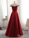 Off the Shoulder Cheap Long Red Satin Prom/Bridesmaid Dresses APD3170-SheerGirl