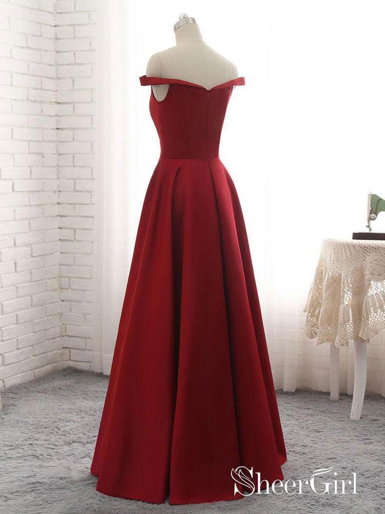 cheap evening dresses near me Red Tulle A Line Off-the-Shoulder Simple Prom Dresses PL559