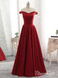 Off the Shoulder Cheap Long Red Satin Prom/Bridesmaid Dresses APD3170-SheerGirl