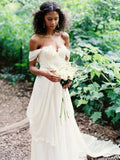 Off the Shoulder Country Wedding Dresses Backless Beach Wedding Dress AWD1132-SheerGirl