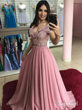 Off the Shoulder Dusty Rose Long Prom Dresses Pearl Lace Formal Dress ARD1909-SheerGirl