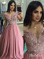 Off the Shoulder Dusty Rose Long Prom Dresses Pearl Lace Formal Dress ARD1909
