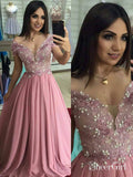 Off the Shoulder Dusty Rose Long Prom Dresses Pearl Lace Formal Dress ARD1909-SheerGirl