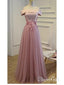 Off the Shoulder Dusty Rose Prom Dresses Lace Applique Evening Ball Gowns ARD1058