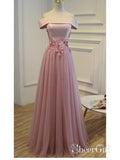 Off the Shoulder Dusty Rose Prom Dresses Lace Applique Evening Ball Gowns ARD1058-SheerGirl