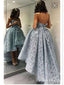 Off the Shoulder Grey Prom Dresses Lace Applique High Low Prom Dress ARD1326