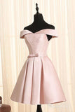 Off the Shoulder Homecoming Dresses Blush Pink Knee Length Graduation Dress ARD1316-SheerGirl
