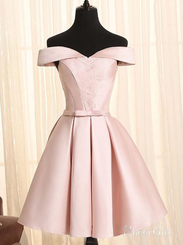 Off the Shoulder Homecoming Dresses Blush Pink Knee Length Graduation Dress ARD1316-SheerGirl