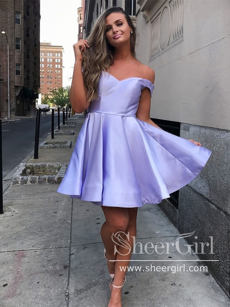 Off the Shoulder Homecoming Dresses Cheap Royal Blue Short Prom Dress ARD1318-SheerGirl