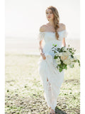Off the Shoulder Ivory Lace Beach Wedding Dresses for Summer Bridal Gown AWD1129-SheerGirl