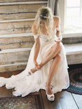 Off the Shoulder Ivory Summer Wedding Dresses Cheap Beach Wedding Dresses AWD1128-SheerGirl