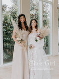 Off the Shoulder Lace Beach Wedding Dresses Long Sleeves Boho Wedding Dress AWD1744-SheerGirl