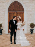 Off the Shoulder Lace Beach Wedding Dresses Long Sleeves Boho Wedding Dress AWD1744-SheerGirl