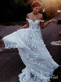 Off the Shoulder Lace Beach Wedding Dresses Rustic Boho Wedding Dress AWD1435-SheerGirl