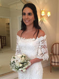 Off the Shoulder Lace Mermaid Bridal Wedding Dresses with Half Sleeves SWD0057-SheerGirl