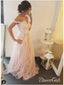 Off the Shoulder Lace Tulle Graduation Dresses Blush Pink Long Evening Ball Gowns APD3438