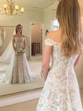 Off the Shoulder Lace Wedding Dresses Rustic Boho Wedding Dress AWD1447-SheerGirl