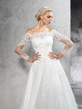 Off the Shoulder Lace Wedding Dresses See Through Long Sleeve Beach Wedding Dress AWD1072-SheerGirl
