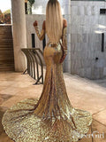 Off the Shoulder Long Sleeve Gold Mermaid Prom Dresses ARD1852-SheerGirl