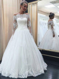 Off the Shoulder Long Sleeves Lace Appliqued Wedding Dresses SWD004-SheerGirl