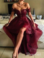 Off the Shoulder Maroon Prom Dresses Organza High Low Burgundy Prom Drsses ARD1199