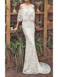 Off the Shoulder Mermaid Lace Wedding Dresses Vintage Rustic Wedding Dress AWD1151-SheerGirl