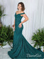 Off the Shoulder Mermaid Prom Dresses Dart Green Sexy Formal Dresses APD3456