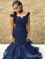 Off the Shoulder Mermaid Prom Dresses Navy Blue Beaded Lace Chic Choker Prom Dress APD3368