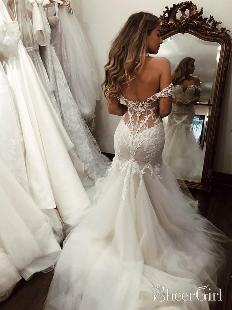 Off the Shoulder Mermaid Wedding Vintage Bridal Gown AWD – SheerGirl