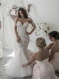 Off the Shoulder Mermaid Wedding Dresses Vintage Lace Wedding Dresses AWD1079-SheerGirl