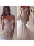 Off the Shoulder Mermaid Wedding Dresses Vintage Lace Wedding Dresses AWD1079-SheerGirl