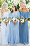 Off the Shoulder Mismatched Bridesmaid Dresses Blue Fitted Bridesmaid Dress PB10049