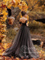 Netradiční černé svatební šaty mimo rameno Jednoduché dlouhé plesové šaty AWD1354 