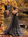 Off the Shoulder Non-traditional Black Wedding Dresses Simple Long Prom Dress AWD1354-SheerGirl