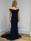 Off the Shoulder Prom Dresses Appliqued Navy Blue Mermaid Formal Evening Dress APD3272