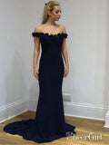 Off the Shoulder Prom Dresses Appliqued Navy Blue Mermaid Formal Evening Dress APD3272-SheerGirl
