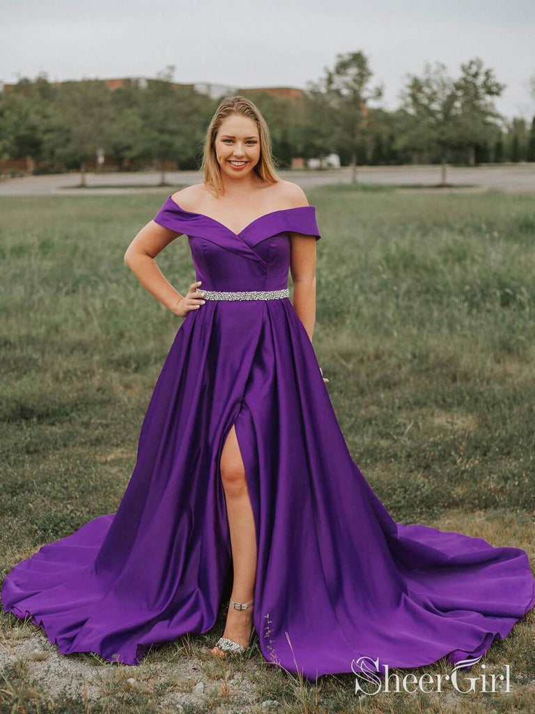 Off the Shoulder Purple Plus Size Long Prom Dress with Slit ARD2014-SheerGirl