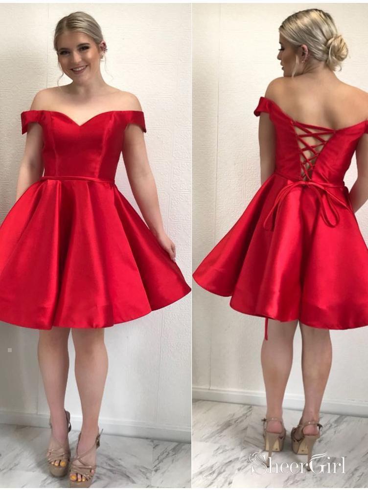 Off the Shoulder Red Homecoming Dresses Cheap Simple Homecoming Dress ARD1348-SheerGirl
