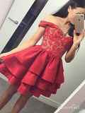 Off the Shoulder Red Homecoming Dresses Satin Ruffle Layered Short Hoco Dress ARD1681-SheerGirl