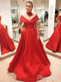 Off the Shoulder Red Prom Dresses with Pocket A Line Quinceanera Dress for Junior APD3385-SheerGirl